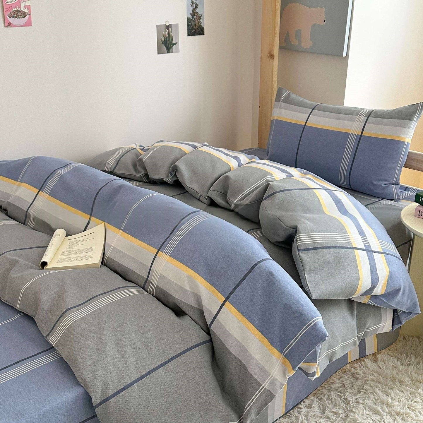 100% washed 7-piece bed set, suitable for all seasons, detachable and washable, including a complete set of quilts, quilt covers, pillows, pillowcases, bed sheets, mattresses and bath towels