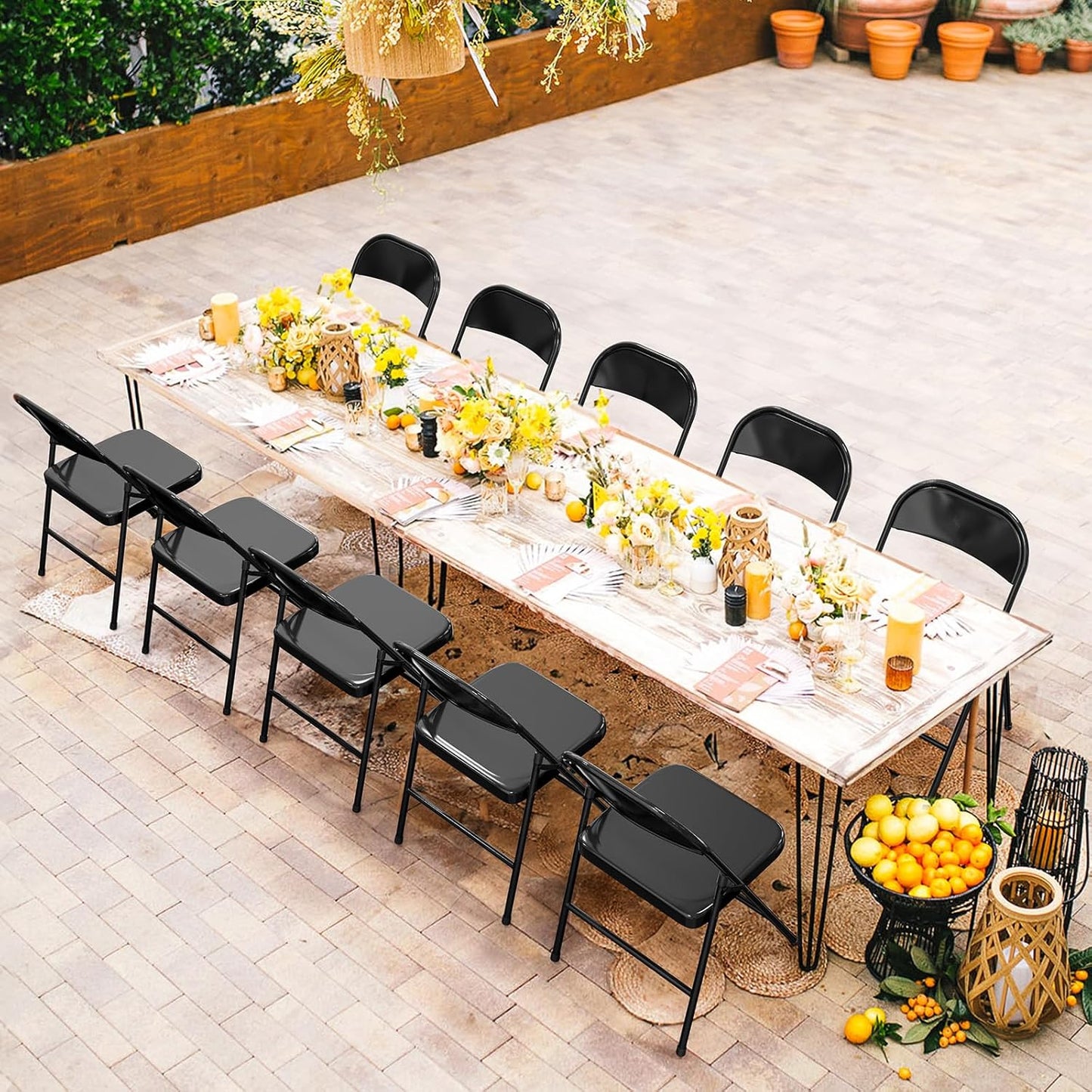 Folding Chairs All Steel Metal Frame, Capacity 51 lbs, Durable Portable and Versatile for Indoor Outdoor Use, Black, Set of 6